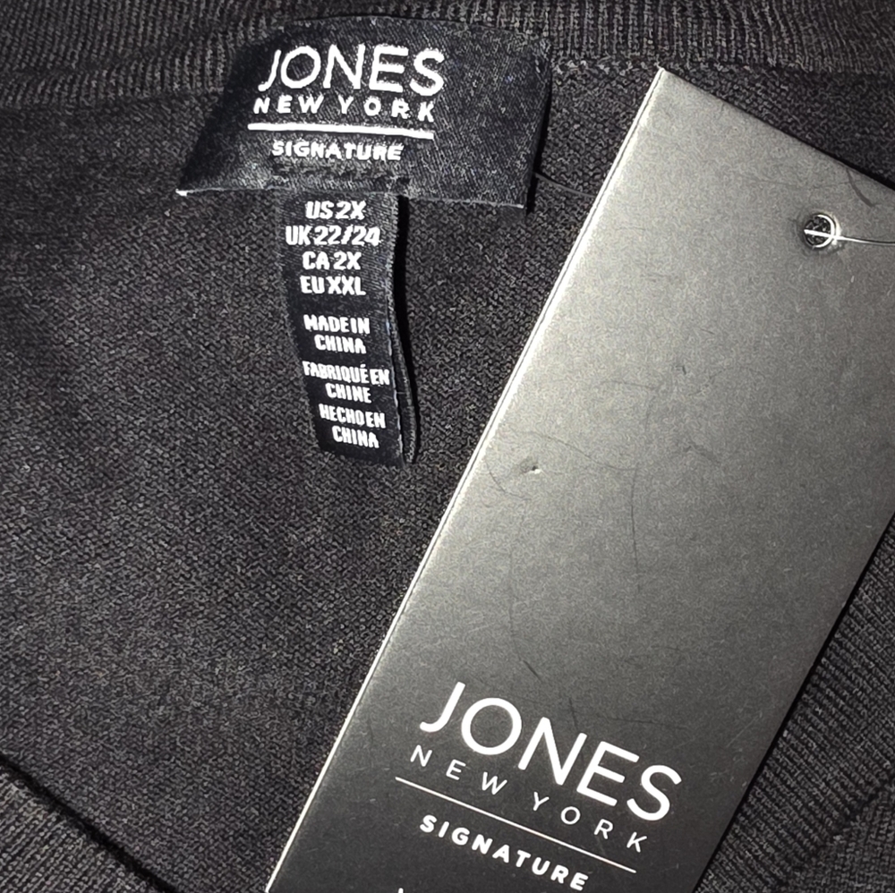Jones New York Black Button Detail Tunic Length V-Neck Sweater Plus Size 2X New - Picture 7 of 7